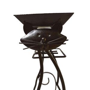 Metal Candle On Rope Holder ( COR ) By DecoFlair Chocolate Color Metal Cat 10"